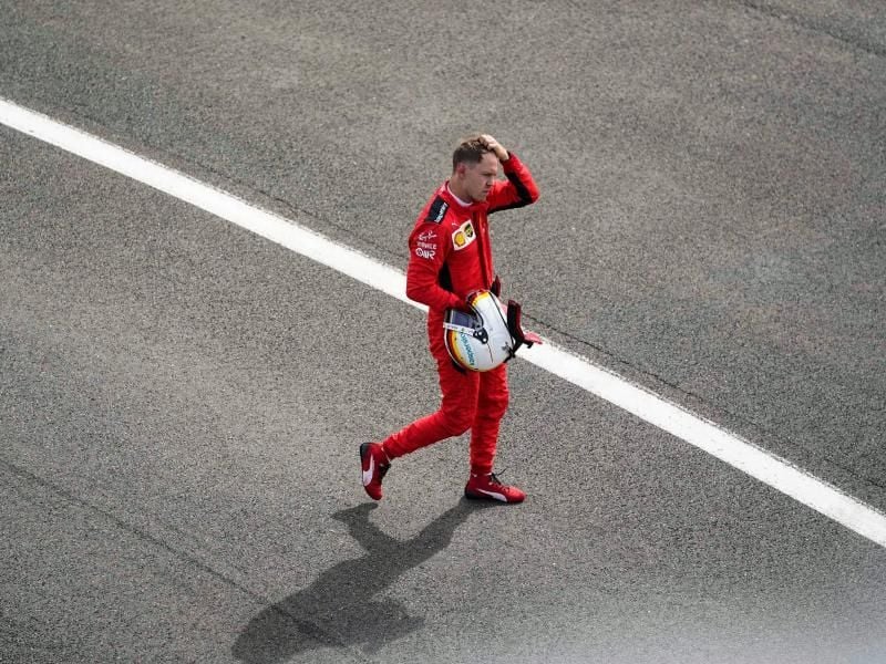 Fuhr auch in Silverstone im Ferrari hinterher: Sebastian Vettel. Foto: Will Oliver/Pool EPA/AP/dpa