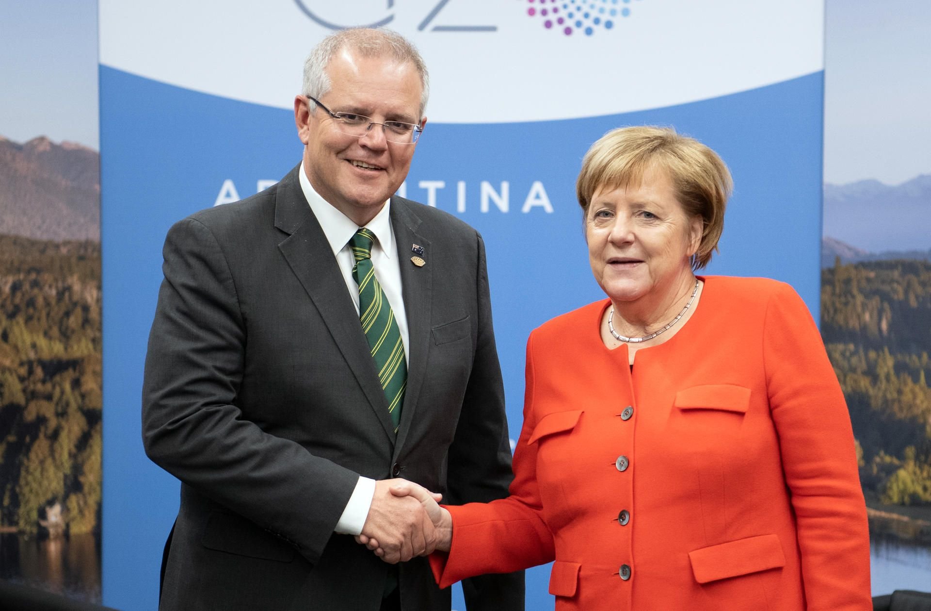 Angela Merkel (CDU) und der australische Premierminister Scott Morrison (l.).