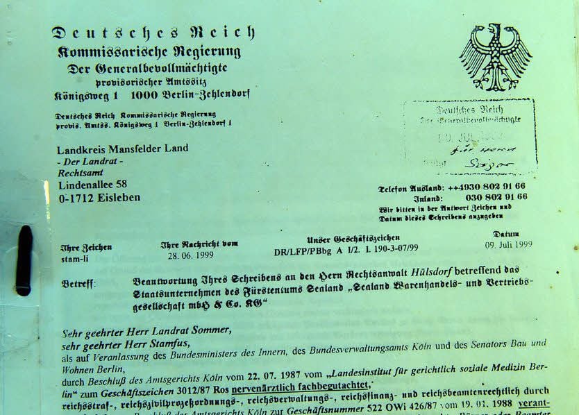 Schreiben der ominösen Reichsregierung an Sommer.
