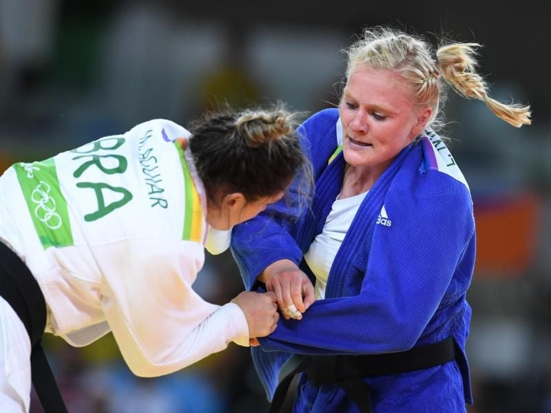 Judo-Kämpferin Luise Malzahn aus Deutschland (blau) könnte bei den Europaspielen in Minsk eine Medaille holen. Foto: Felix Kästle