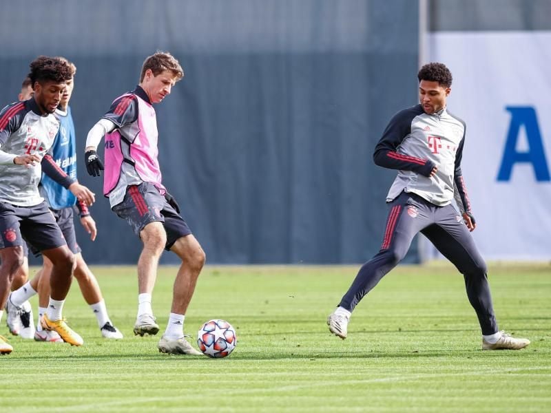 Am Abschlusstraining konnte Serge Gnabry noch teilnehmen. Foto: Marco Donato/FC Bayern München/dpa