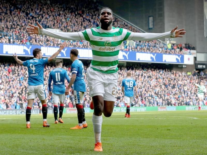 Celtics Odsonne Edouard besiegelt mit seinem Tor zum 3:2 den Siegtreffer im Derby gegen die Glasgow Rangers. Foto: Jeff Holmes/PA Wire