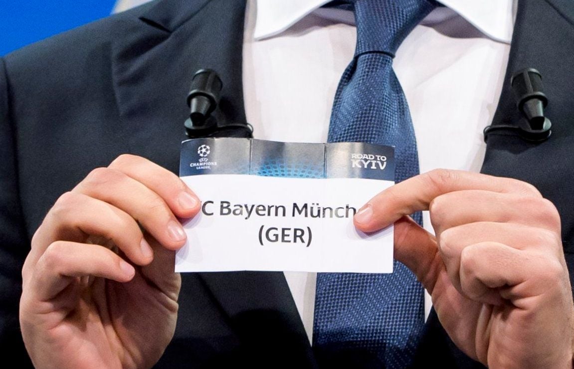Das Los des FC Bayern München bei der Champions-League-Auslosung in Nyon.