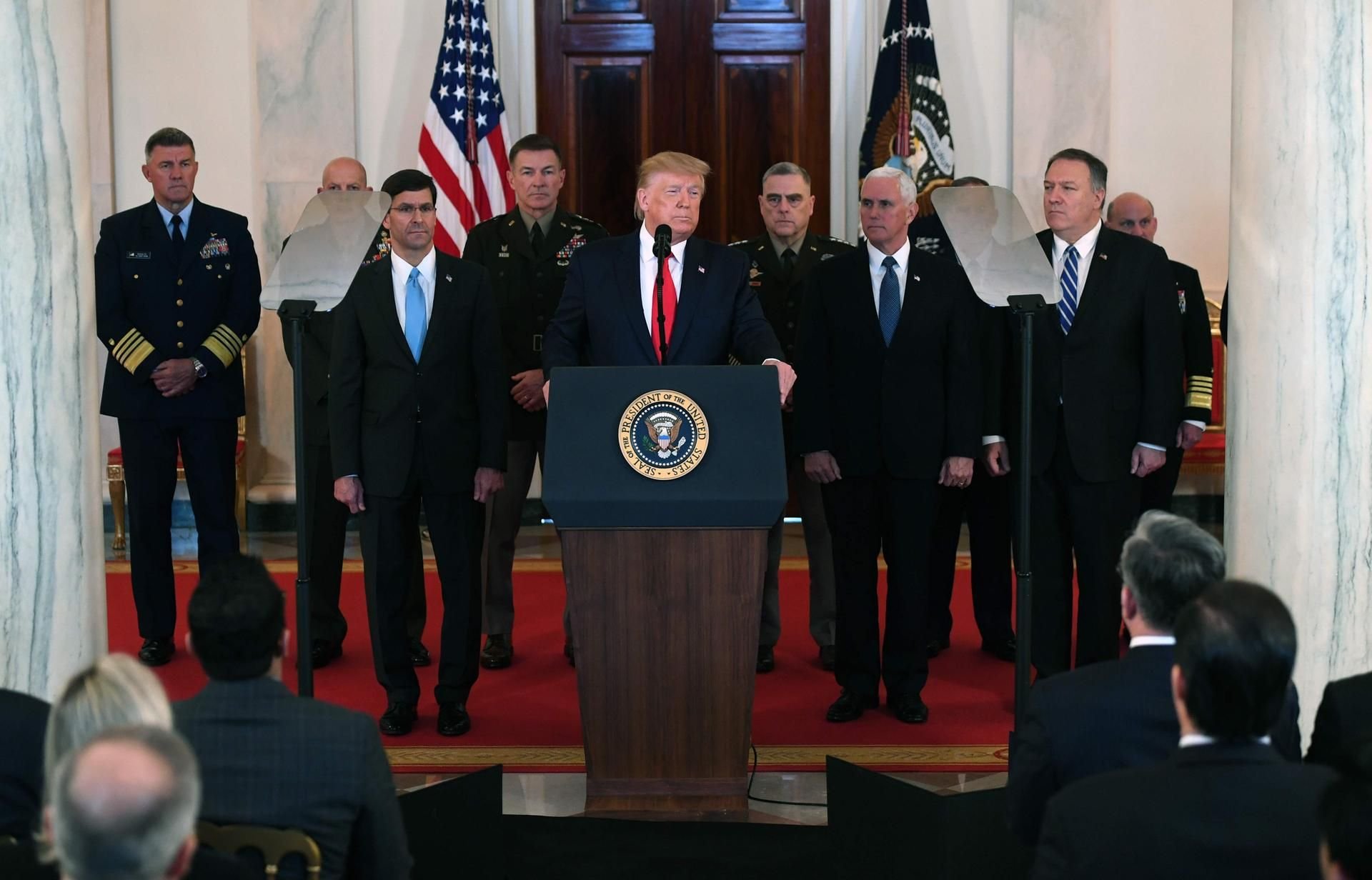 Donald Trump beim Statement zum Raketenangriff des Irans