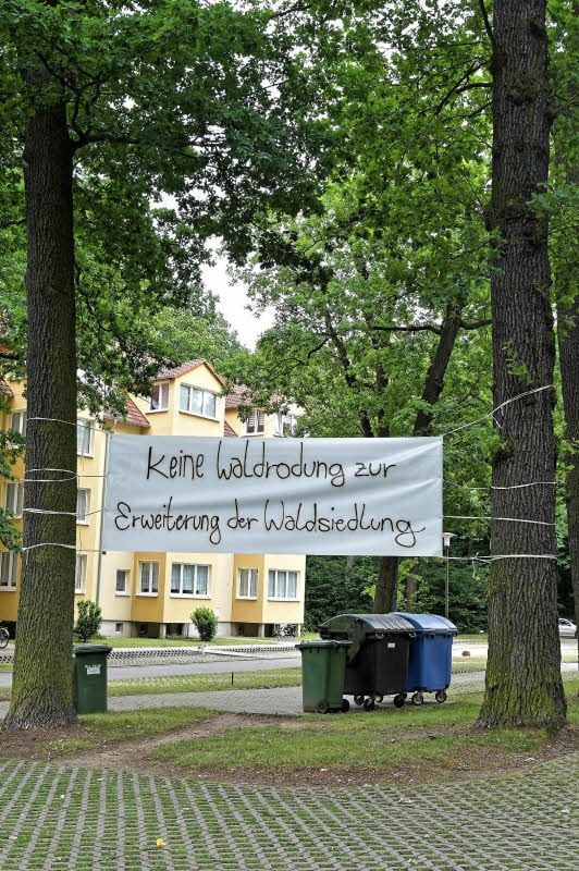 Schwarz auf weiß steht die Forderung der Bürgerinitiative am östlichen Ortseingang von Kochstedt.