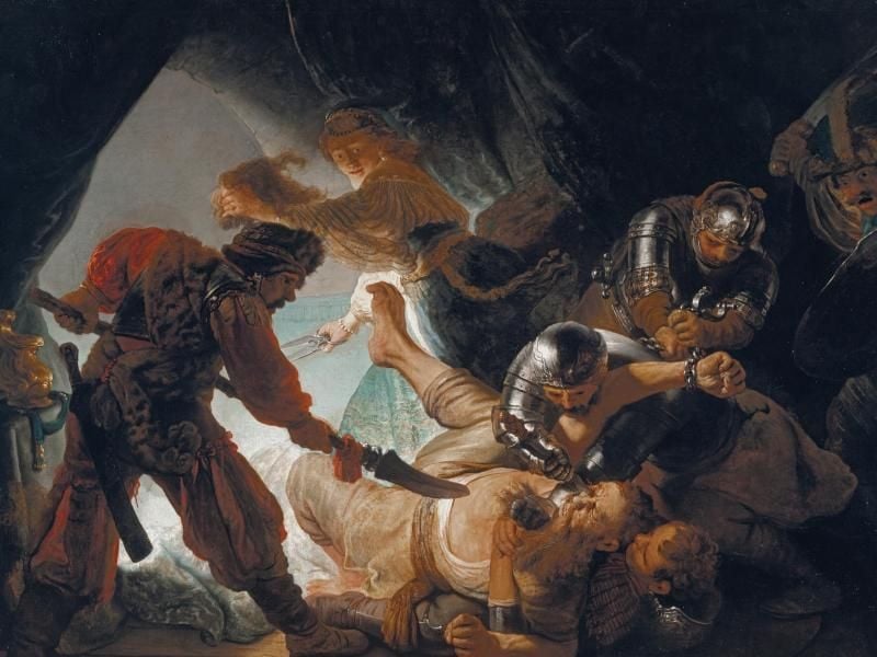 Das Gemälde „Die Blendung Simsons” (1636) von Rembrandt Harmensz van Rijn. Foto: U. Edelmann/Städel Museum Frankfurt/dpa/Archivbild