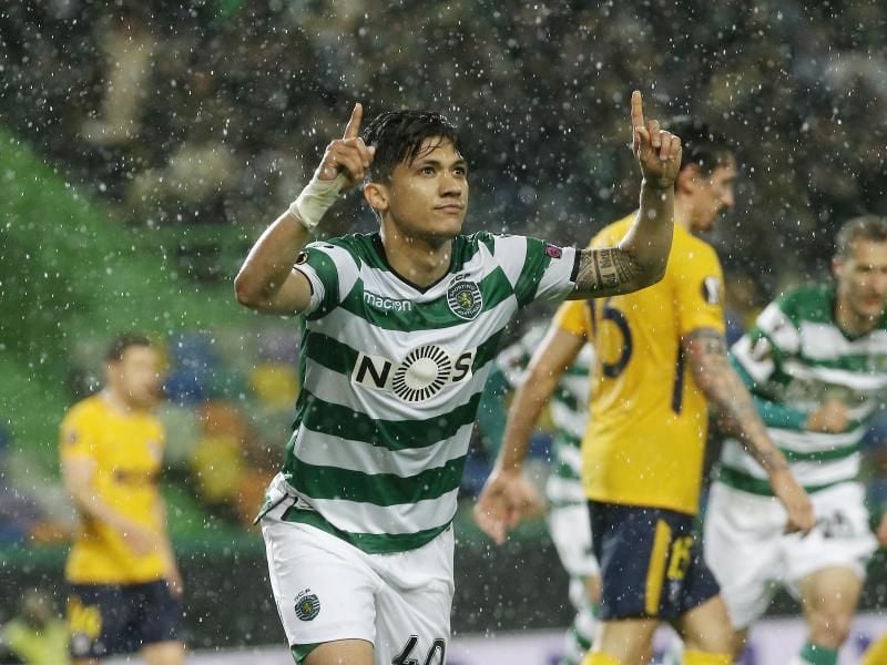 Fredy Montero von Sporting Lissabon jubelt nach seinem Tor zum 1:0. foto: Armando Franca/AP