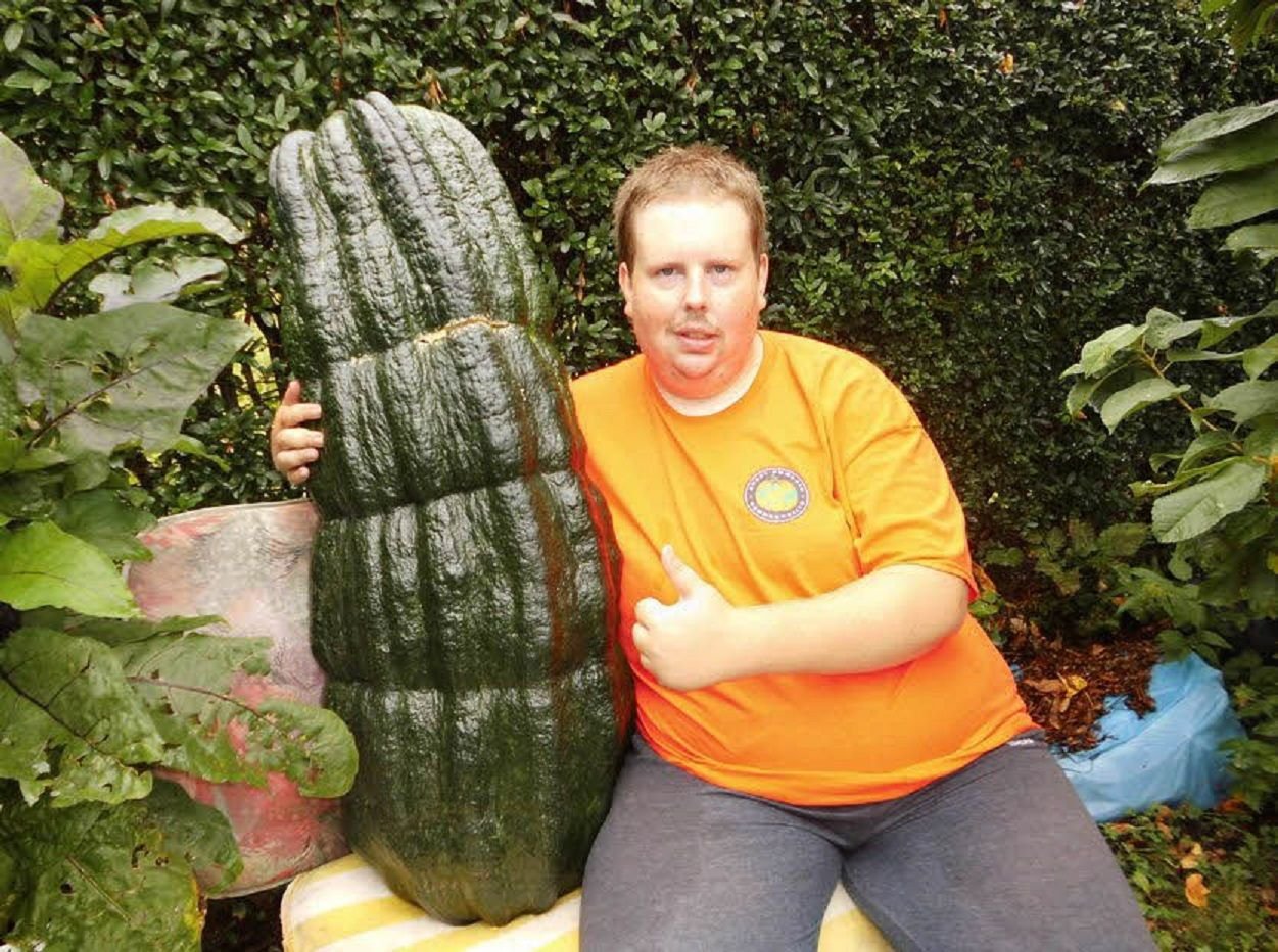 Riesig ist dieser Zucchino, den Patrick Teichmann in seinem Garten erntete.