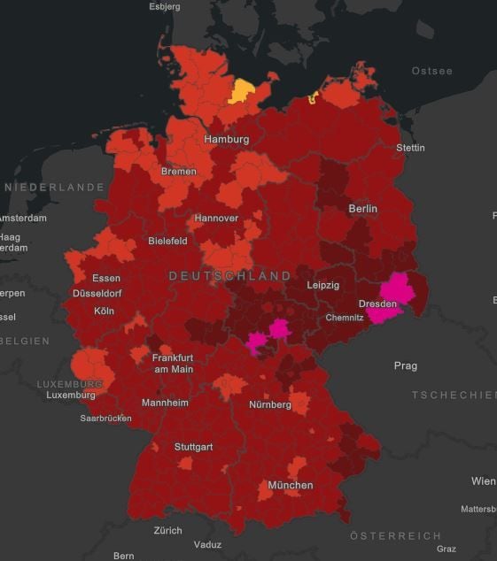 Deutschlands Corona-Hotspots liegen inzwischen allesamt im Osten.