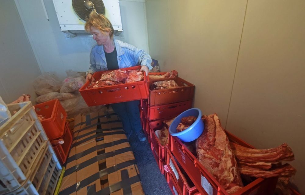 Die Kühlkammern im Ascherslebener Zoo sind voll. Ines Kuwald holt zur Fütterung gerade Fleisch heraus.