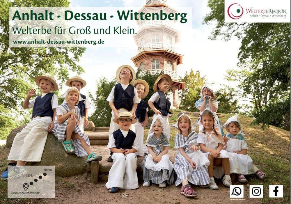 Mit Plakaten will die Welterbe-Region Anhalt-Dessau-Wittenberg vielerorts auf sich aufmerksam machen.