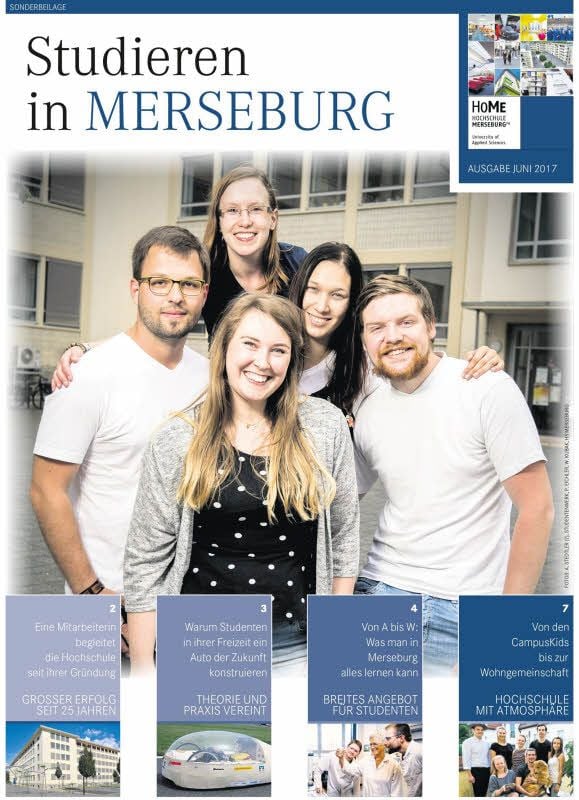 Am Freitag, dem 23. Juni, erscheint die MZ-Sonderbeilage „Studieren in Merseburg“ zu 25 Jahre Hochschule in der Domstadt.