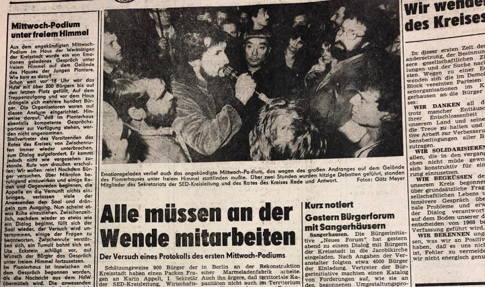 Bericht über das erste Mittwoch-Podium mit SED-Kreisleitung und Rat des Kreises am 1. November am Pionierhaus.