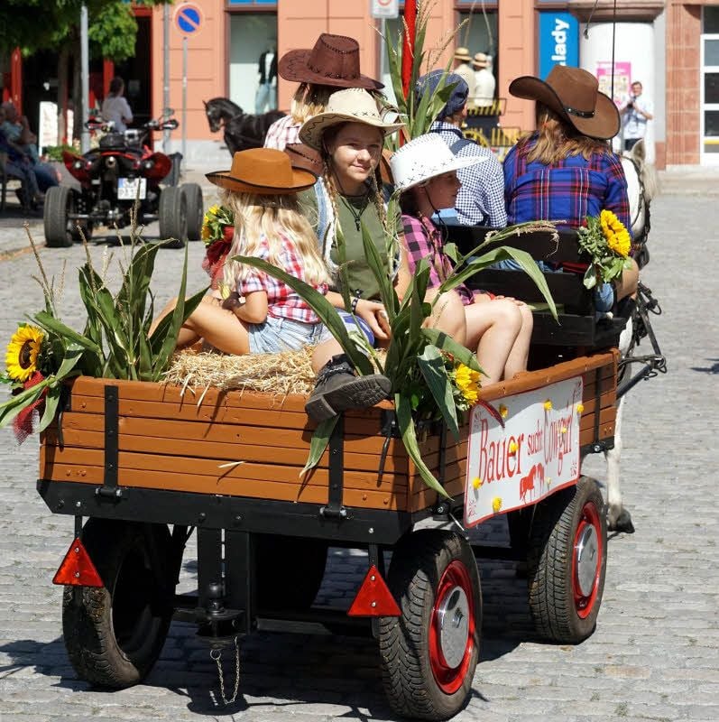 Witziges beim Kutschenkorso: Bauer sucht Cowgirl.