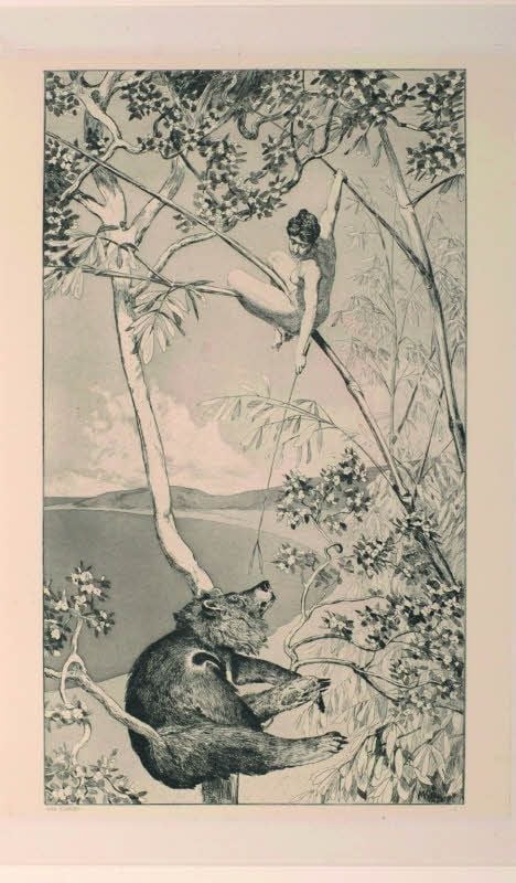 Max Klinger, „Bär und Elfe“, Radierung 1882