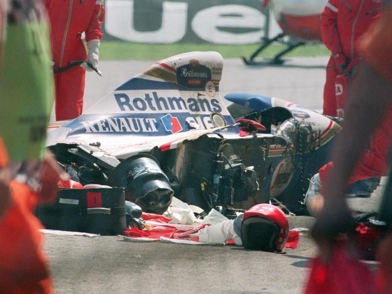 Das Wrack des verunglückten brasilianischen Formel 1-Piloten Ayrton Senna, der bei dem Unfall 1994 starb. Foto: Afp/dpa