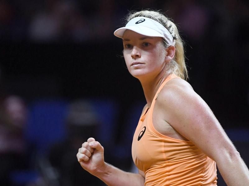 Coco Vandeweghe aus den USA ballt nach ihrem Sieg gegen Simona Halep aus Rumänien die Faust. Foto: Marijan Murat