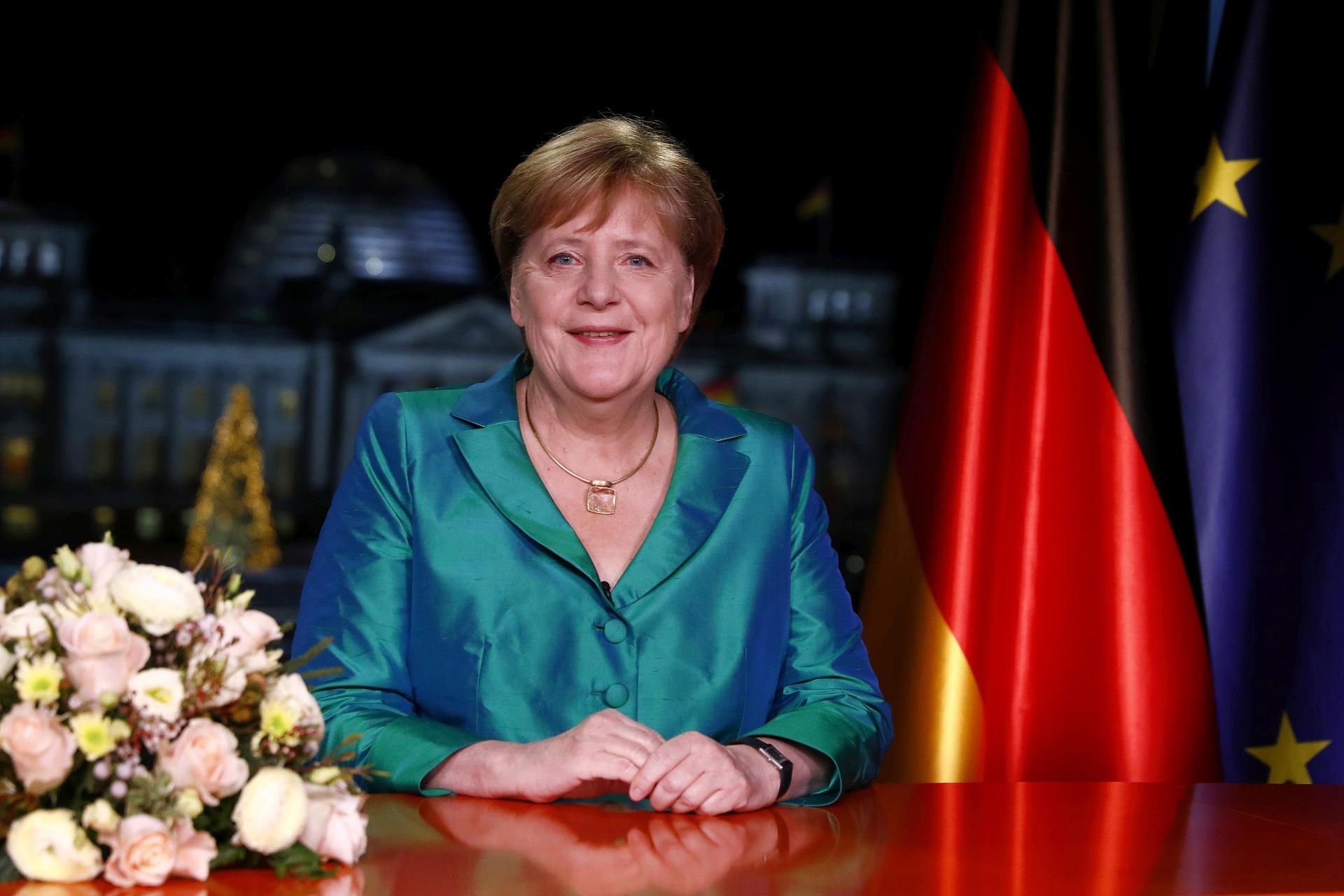 Bundeskanzlerin Angela Merkel (CDU), aufgenommen nach der Aufzeichnung ihrer Neujahrsansprache im Kanzleramt.