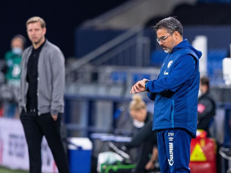 Für Trainer David Wagner (r) ist die Zeit beim FC Schalke 04 abgelaufen. Foto: Guido Kirchner/dpa