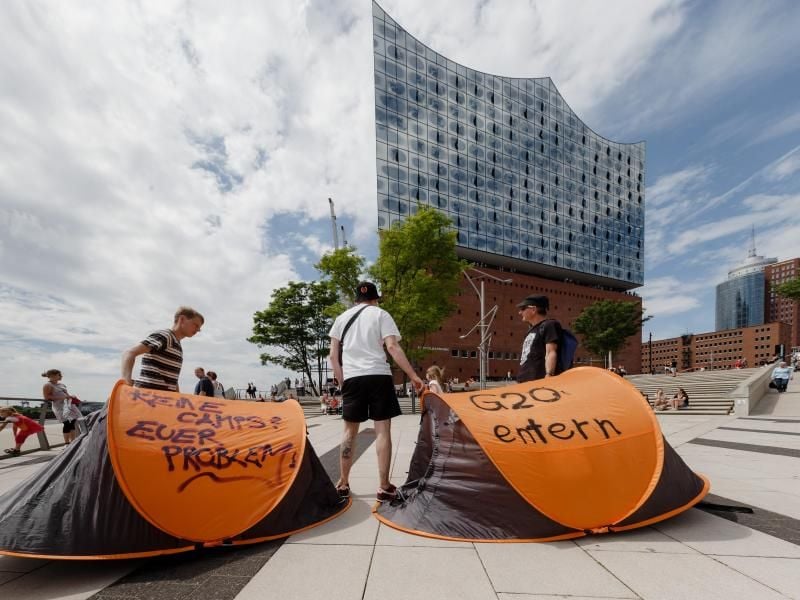 G20-Protestcamp vor der Elbphilharmonie. Foto: Markus Scholz/Archiv