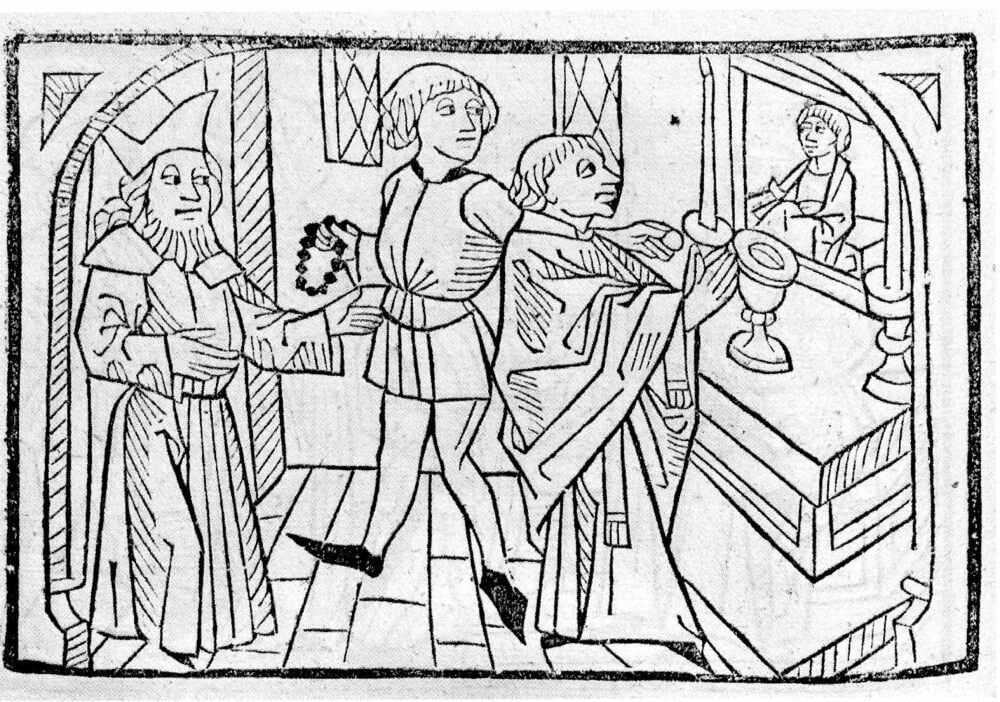 Die Altarspende, Holzschnitt, Augsburg 1486
