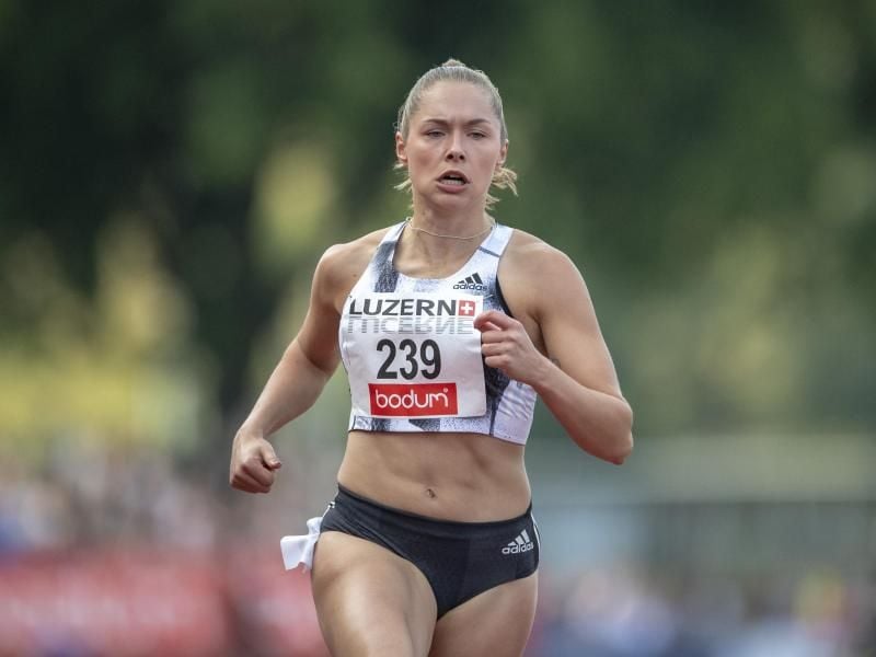 Gina Lückenkemper aus Deutschland beim 100m-Lauf der Frauen. Foto: Urs Flueeler/KEYSTONE