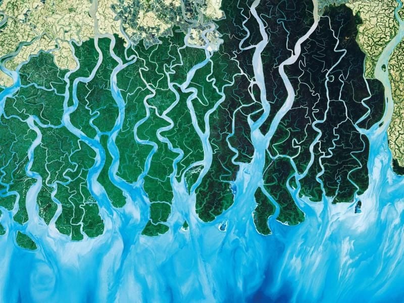 Das Flussdelta (Sundaban), aufgenommen aus dem All in einer Szene von "Welt im Wandel". Foto: NDR/BBC/ARD/dpa