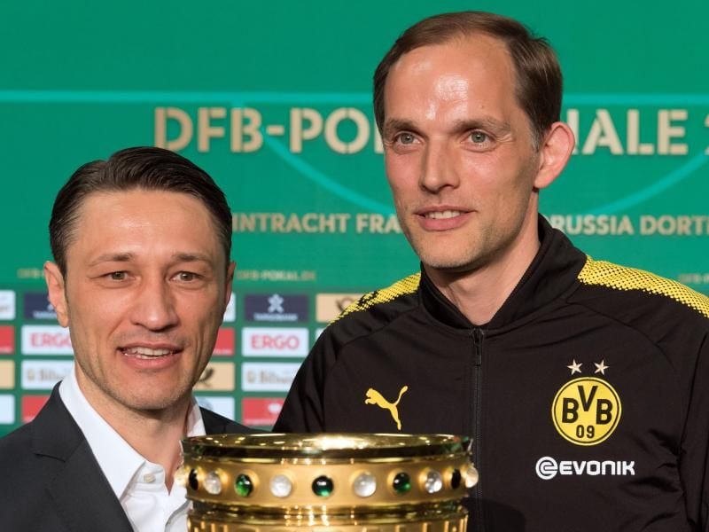 Eintracht-Trainer Niko Kovac (l) und BVB-Coach Thomas Tuchel stehen mit ihren Teams im DFB-Pokal-Finale. Foto: Soeren Stache