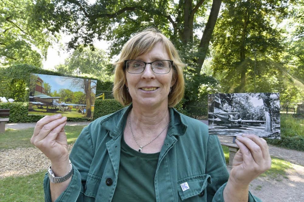 Wo vor 30 Jahren das Flugzeug stand, zeigt Marion Schüler heute die Fotografien.