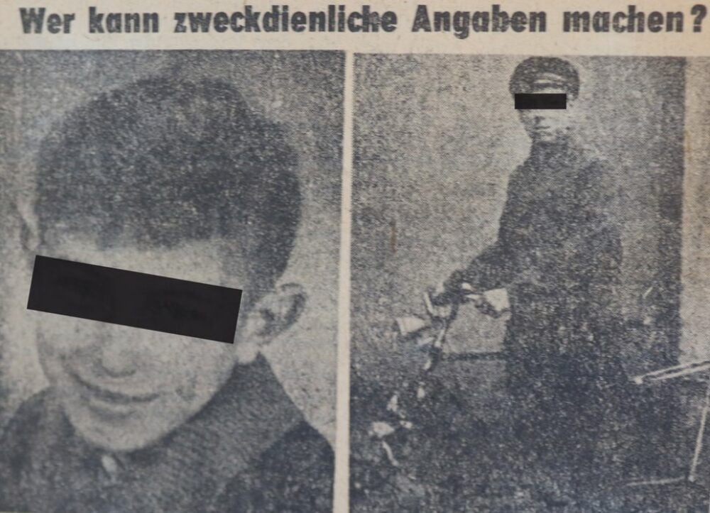 Am 11. Februar 1961 veröffentlichte die „Freiheit“ auf der Dessauer Lokalseite Fotos von Klaus Hubbe und dem Tatverdächtigen Günter Lahm.