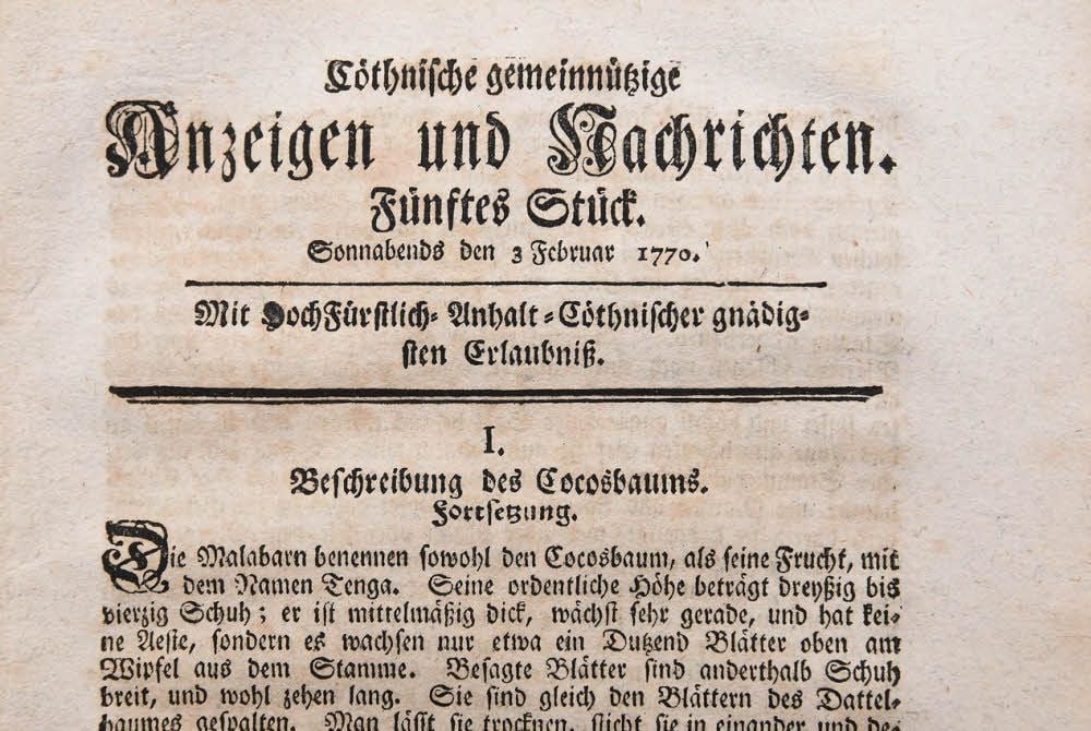Ausschnitt eines Titelblatts aus dem Jahr 1770