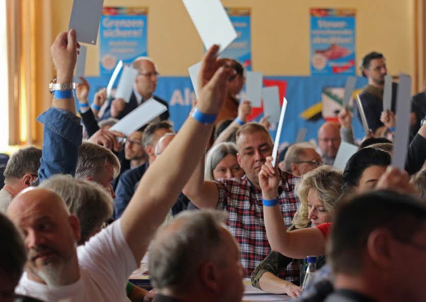 In Hass verbunden: AfD-Mitglieder beim Parteitag in Badeborn
