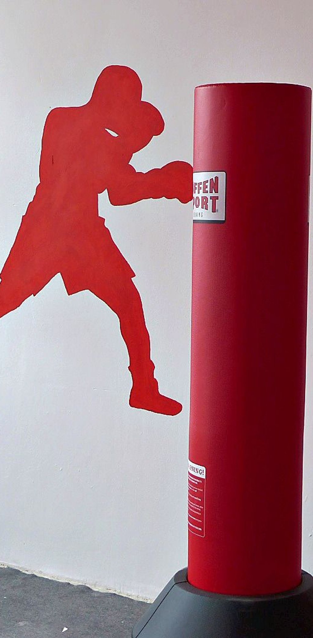 Der Raum für die Boxer ist schon fast fertig, nur der Fußboden wird noch erneuert. Dafür schmückt schon ein passendes Motiv die Wand.