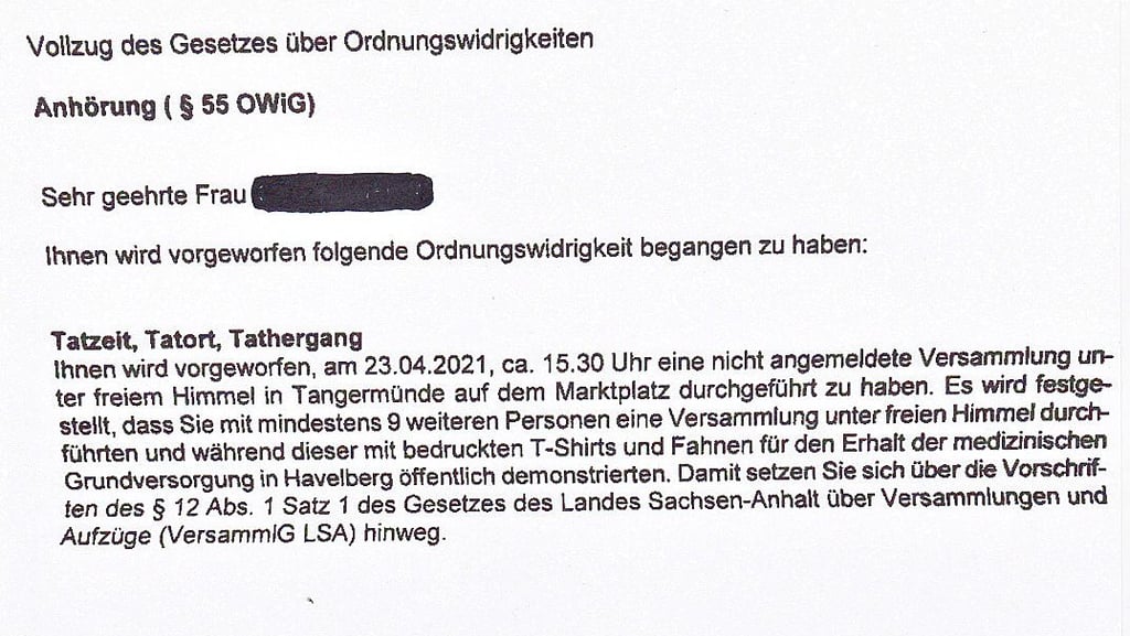 Zwei Mitglieder von ?Pro Krankenhaus Havelberg? haben einen Anhörungsbogen vom Kreis-Ordnungsamt erhalten.