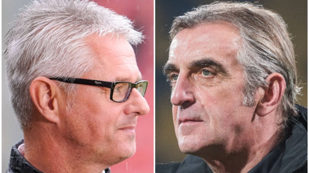 Der Hallesche FC stellt sich neu auf: Ralf Heskamp (l.) muss seinen Sportdirektor-Posten für Ralf Minge (r.) räumen.