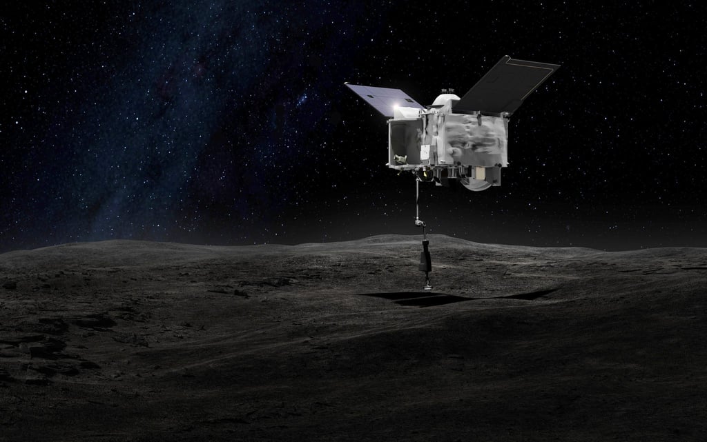 Diese von der NASA zur Verfügung gestellte Illustration zeigt die Nasa-Sonde „Osiris-Rex“ auf dem Asteroiden Bennu.