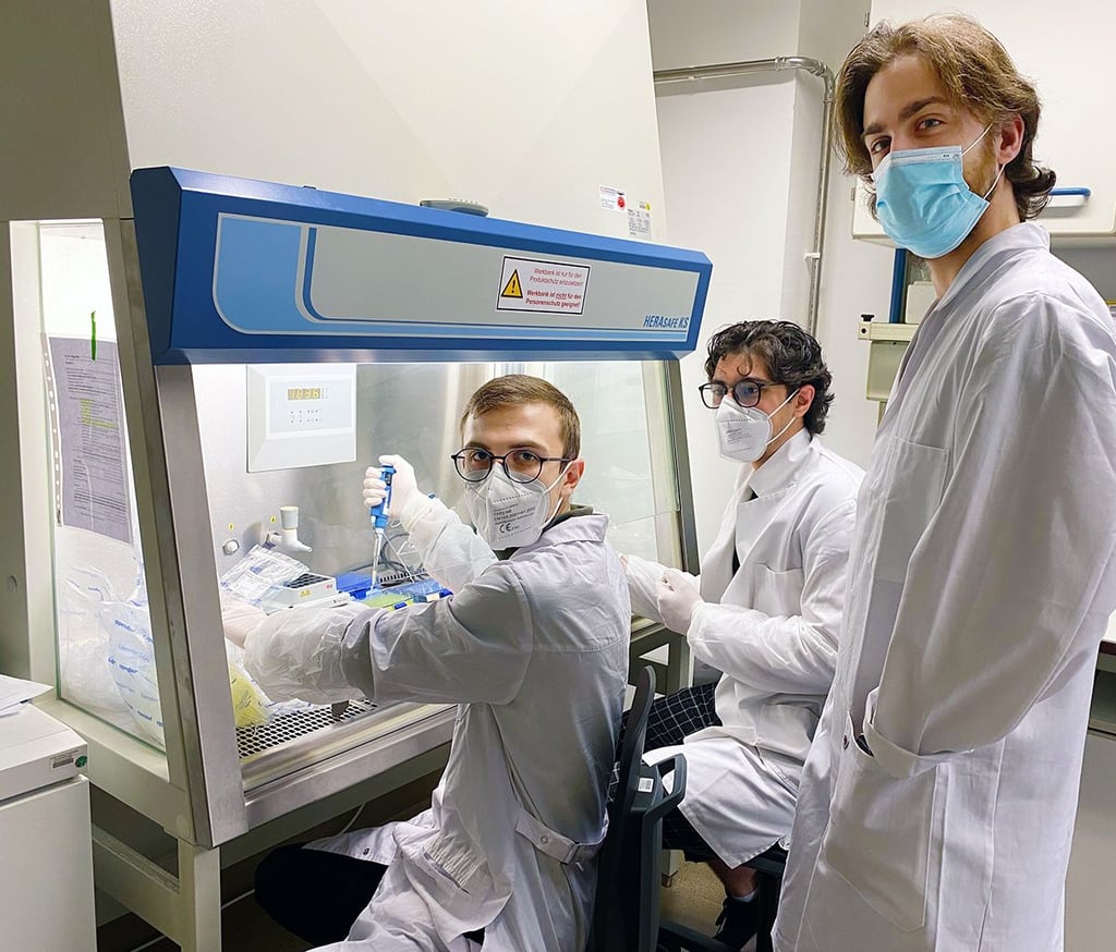 Vsevolod Viliuga, Elias Dawood und Alessio Di Ianni von der Universität Halle sind an dem Praktikum beteiligt.