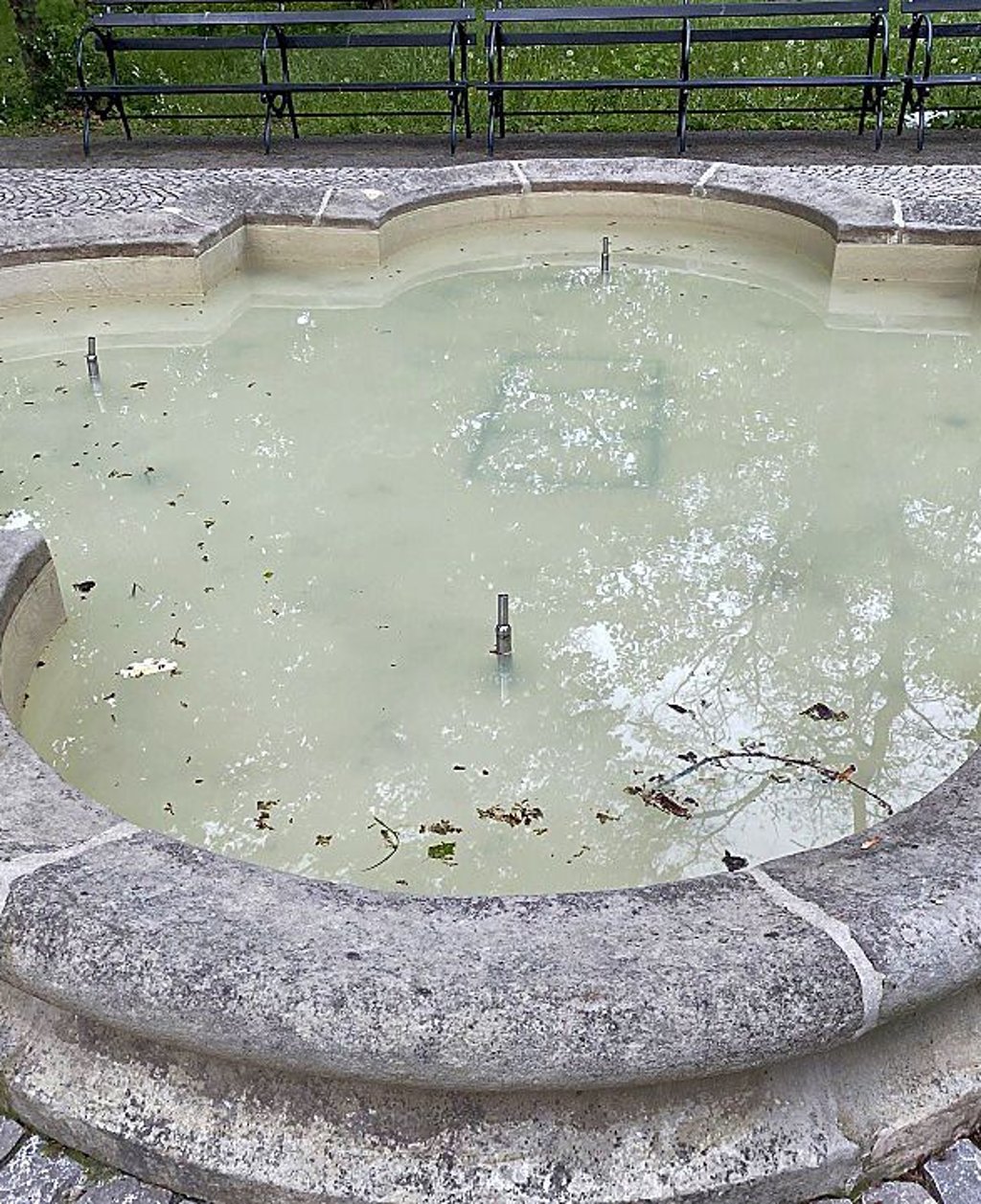 Milchig ist das Wasser des Brunnens im Stadtpark Alte Bibel