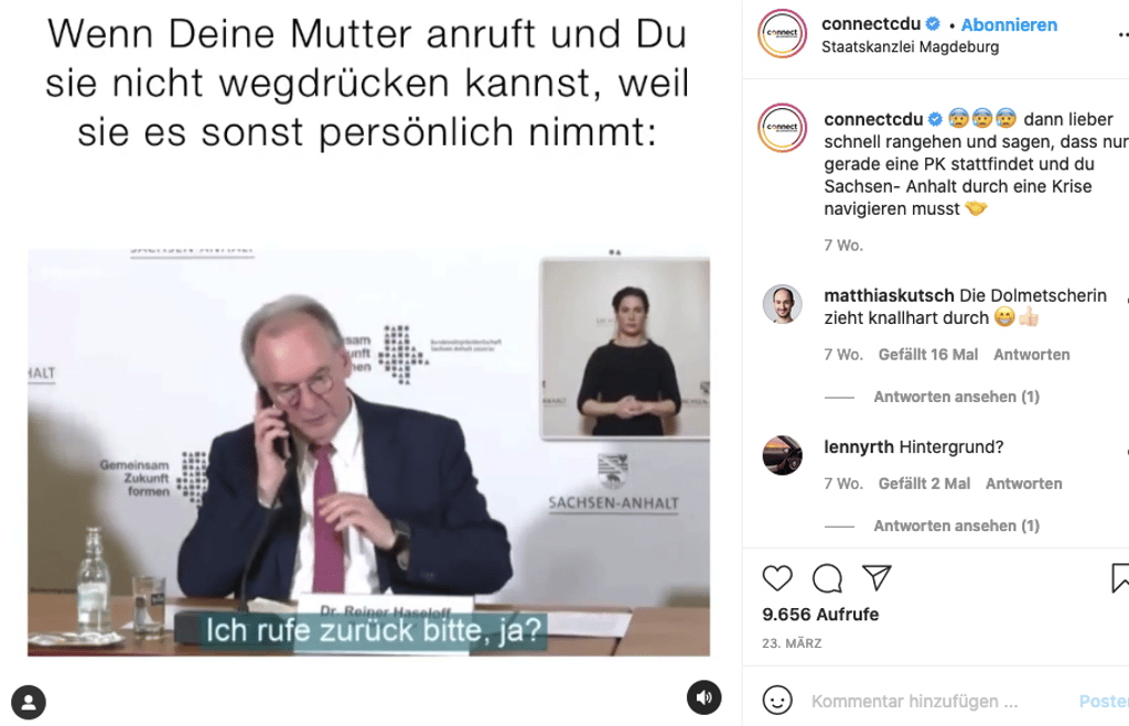 Auf dem Account findet sich auch ein Video einer Pressekonferenz mit Reiner Haseloff.