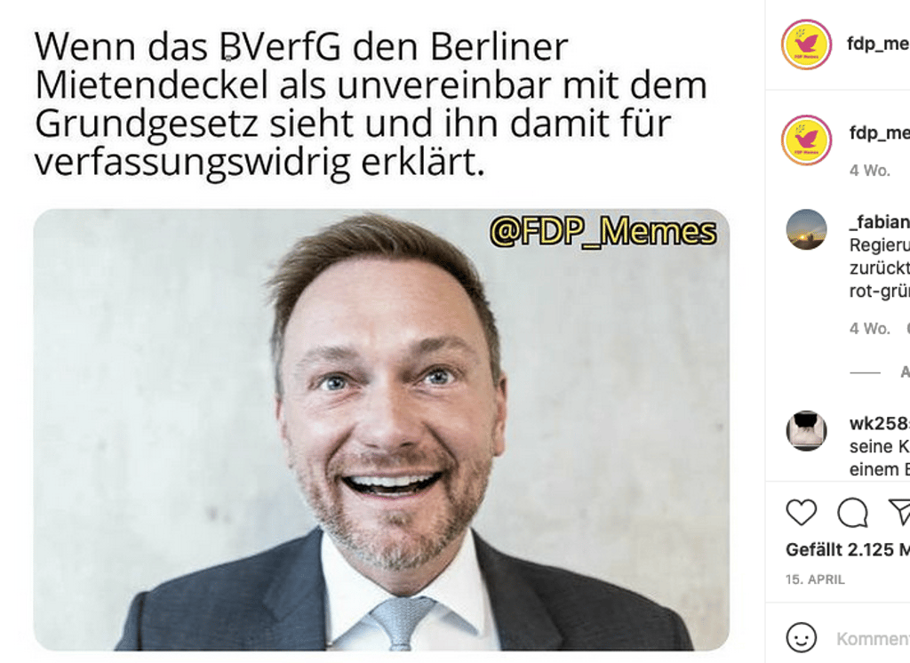 Christian Lindner (FDP) als beliebtes Motiv für die Memes der Liberalen.