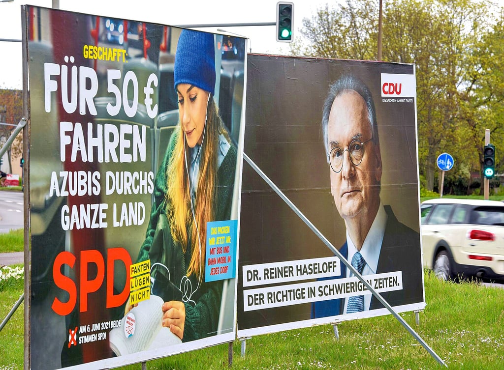 Wahlwerbung für die Landtagswahl 2021 in Sachsen-Anhalt.