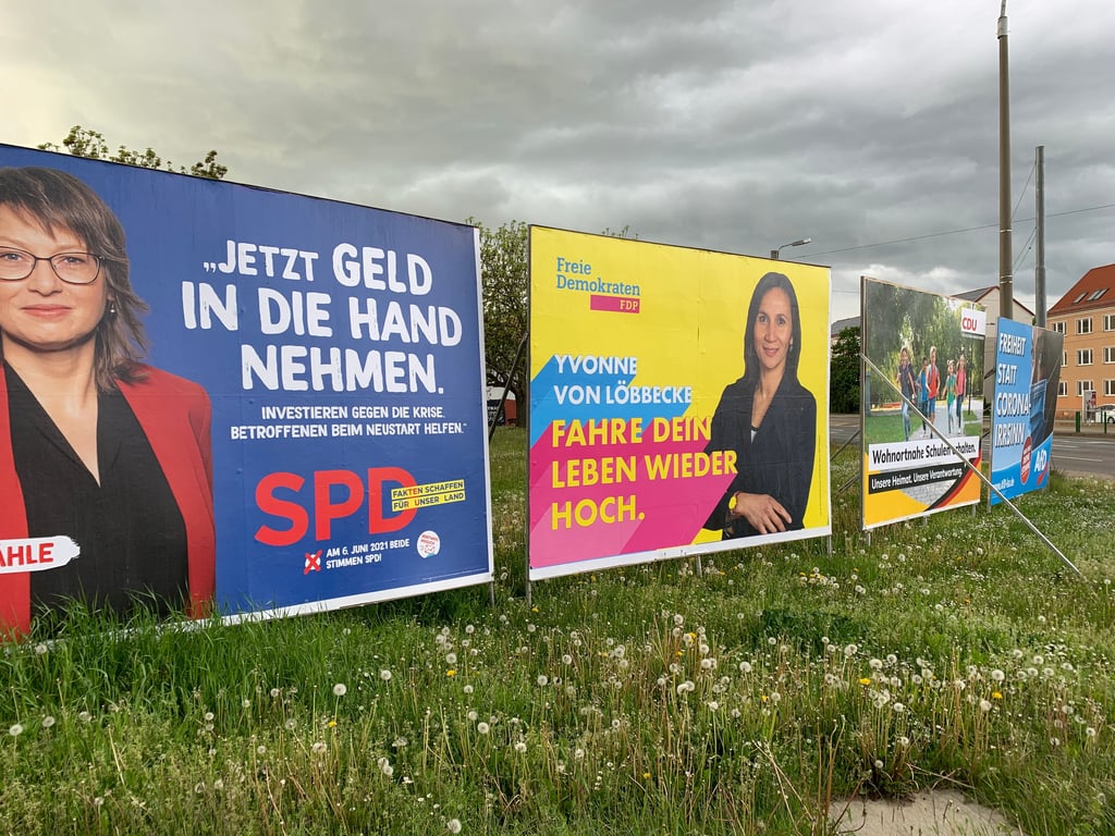 Bei Wind und Wetter sollen Wahlplakate, hier eine Auswahl aus Halberstadt, den Bürgern die Inhalte von Parteien näherbringen – und im besten Falle Stimmen für diese generieren.