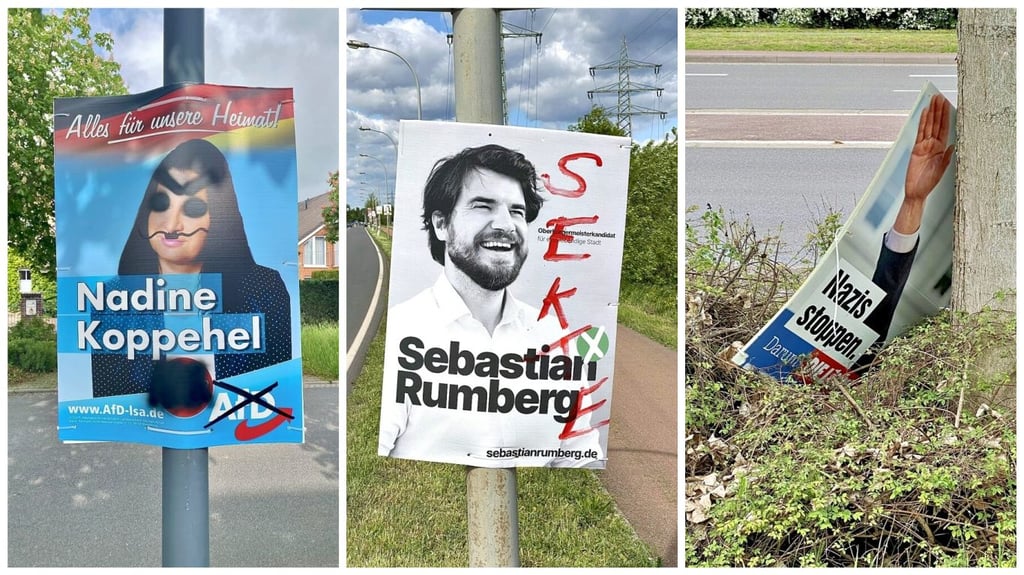 Wahlplakate fast aller Parteien und Kandidaten wurden beschädigt, bemalt, heruntergerissen oder sogar gestohlen.