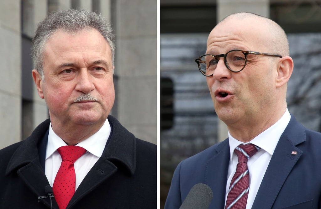 Claus Weselsky (l.), Vorsitzender der GDL, und Martin Seiler, Personalvorstand der Deutschen Bahn.