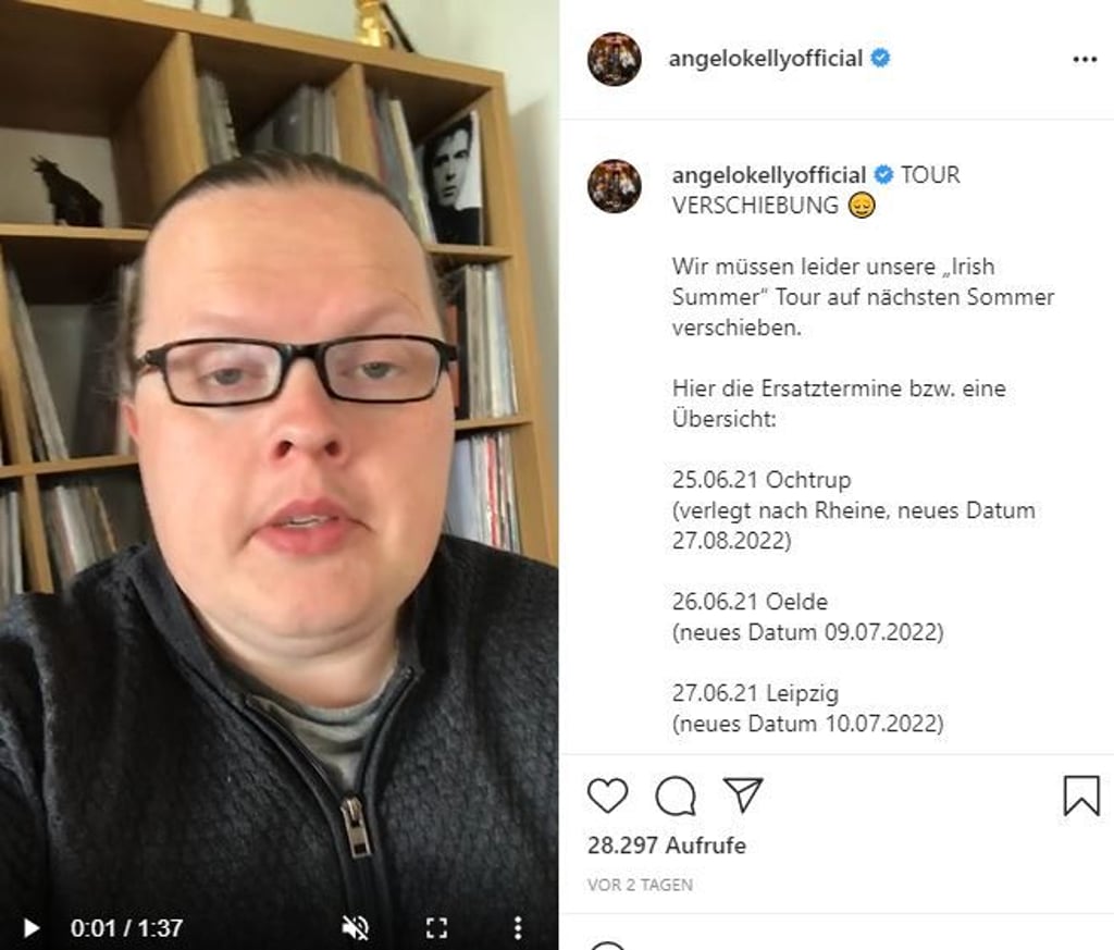 Ihr Lieben, ich habe leider schlechte Nachrichten - Musiker Angelo Kelly  verkündet Absage für Konzerte in Thale und Magdeburg