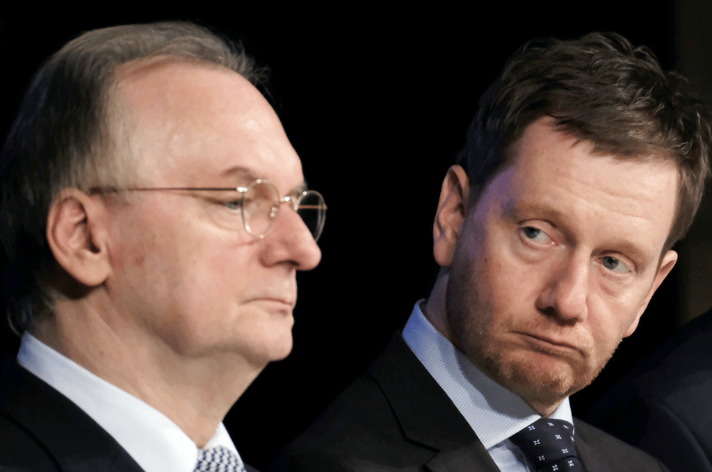 Reiner Haseloff (CDU) und Michael Kretschmer (CDU) im Jahr 2019 auf einem gemeinsamen Termin.