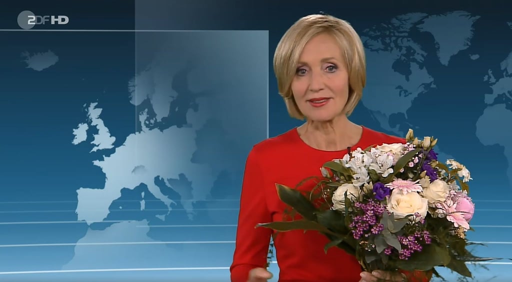 Zum Abschied gab es Blumen: Petra Gerster moderierte gestern ihre letzte „heute“-Sendung.