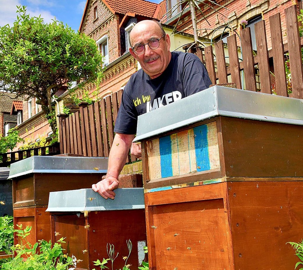 Ingo Zeidler mit seinen Bienenstöcken.