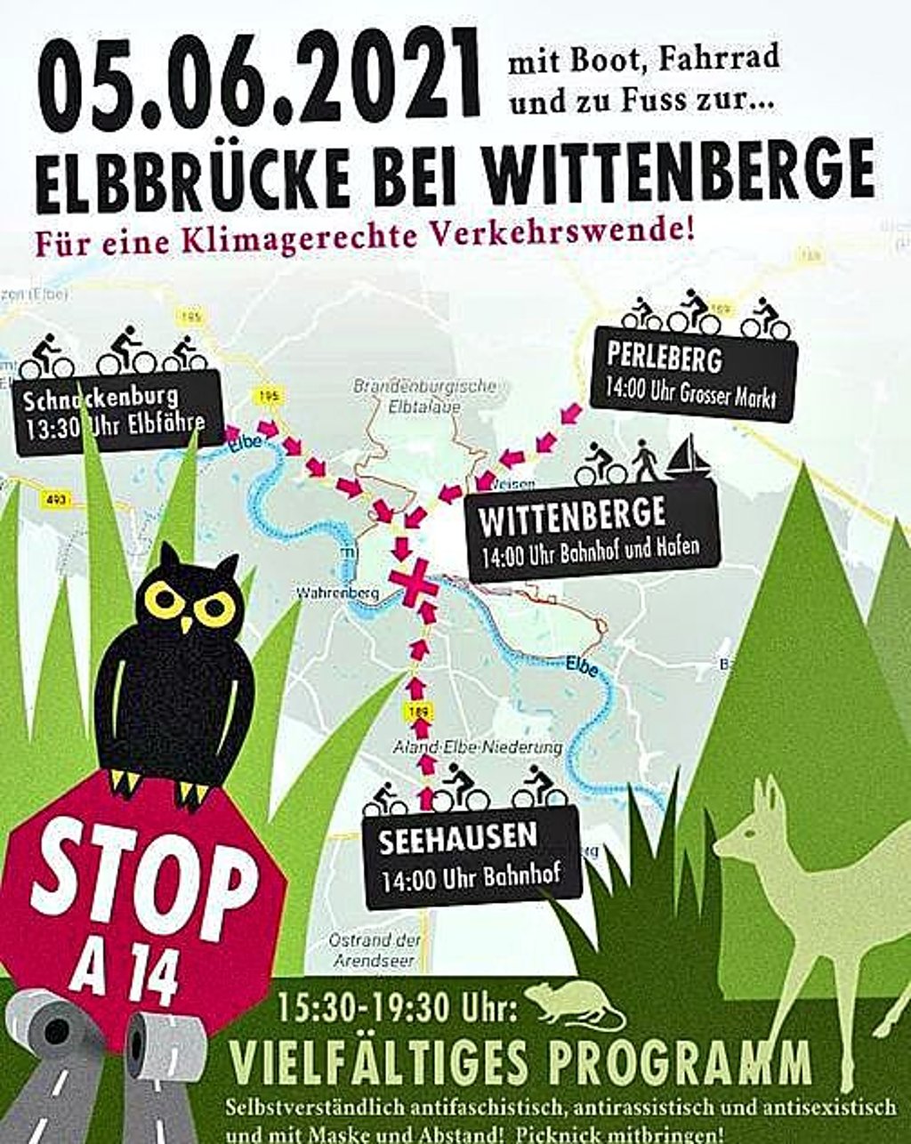 Per Plakat rufen die A-14-Gegner zum Protest auf.
