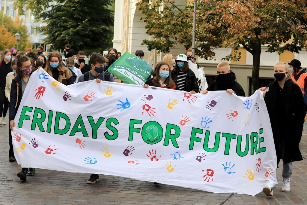 Demonstranten der Klimaschutzbewegung Fridays for Future protestieren im September 2020 auf dem Domplatz und fordern eine bessere Klimapolitik.